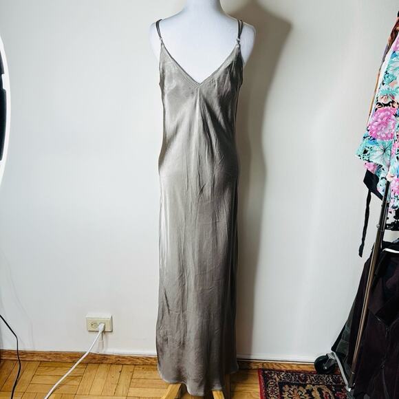 Zara Green Gray Satin Maxi Slip Dress - Picture 9 of 9